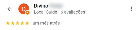 Avaliação de 5 estrelas no Google deixada por Divino para a Específico Quiropraxia em Florianópolis, sem comentário escrito