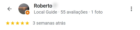 Avaliação de 5 estrelas no Google deixada por Roberto para a Específico Quiropraxia em Florianópolis, sem comentário escrito