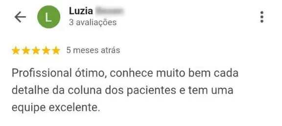 Avaliação de paciente elogiando o profissionalismo e a equipe da Específico Quiropraxia em Florianópolis