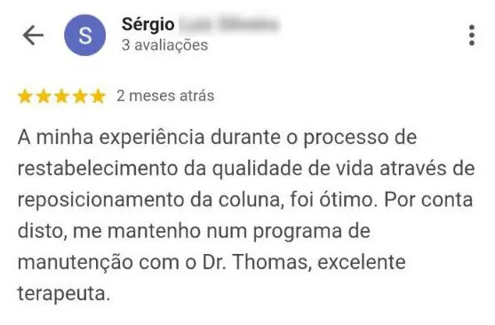 Avaliação de paciente relatando melhora da qualidade de vida após reposicionamento da coluna e continuidade em programa de manutenção com quiropraxia em Floripa